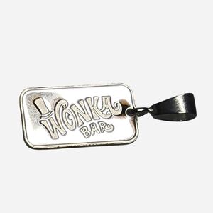 Solid .999 Fine Silver Wonka bar charm Pendant w/ 925 Sterling Silver Bail Conne